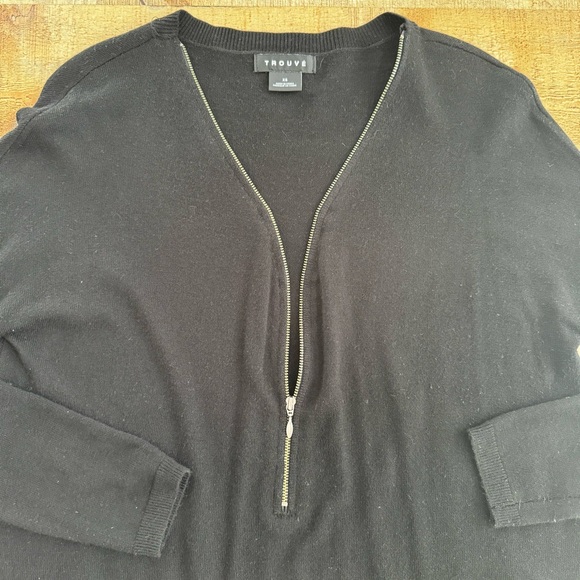 Trouve V-Neck Zip cashmere Blend Oversize Long Sweater XS Black - Picture 3 of 8